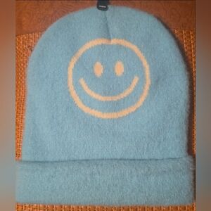 Smiley Face Light Blue Beanie Unisex NWOT